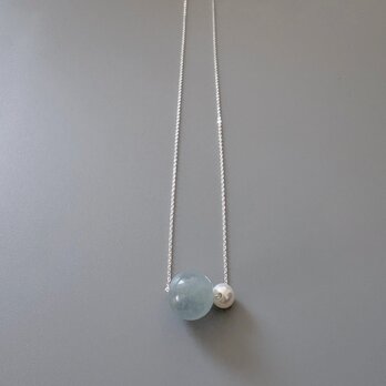3月の誕生石 水色 11mm up希少な大粒アクアマリン × あこやパール 50cmロングネックレス付き