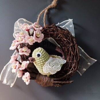 梅とうぐいすのリース ハンドメイド レース編みのコピー