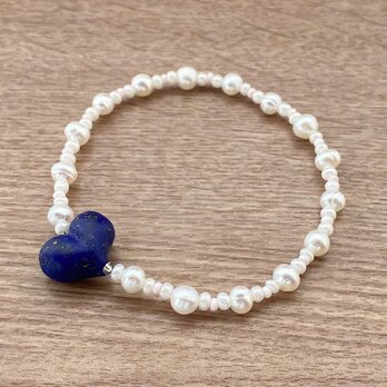 ラピスラズリ ハート & パール ブレスレット