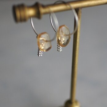 シトリン　シルバーの粒とフープピアス（silver925）