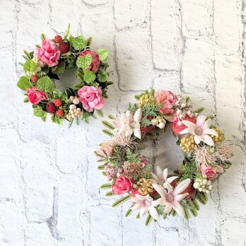 フランネルフラワーとピンクローズのアーティフィシャルフラワーリースとミニリース（2点セット）[a20261003]