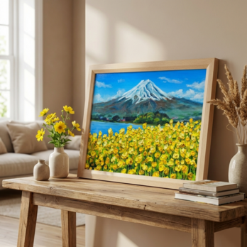 【油絵】春の息吹と、悠久の富士｜富士山 絵画 インテリア 油彩画 原画