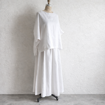 春支度♡白リネン・セットアップ・５部袖Tシャツ＆フレアースカート♪楽ちん・着回し力・ベーシック