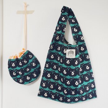 収納袋付きエコバッグ くまさん柄 レジ袋型