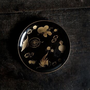 芸術的な絵付け◆時代物　漆芸蒔絵中皿　古漆器　骨董/antiques 古民家　時代物　明治時代