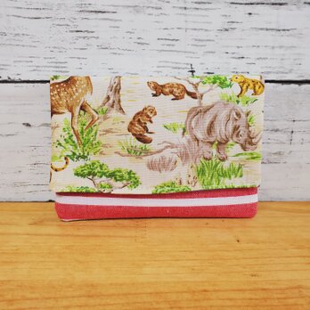ポケット付きのポケットティッシュケース　サバンナ柄×ボーダー