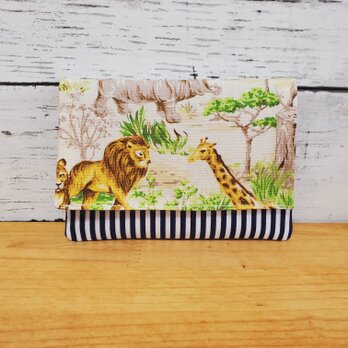 ポケット付きのポケットティッシュケース　サバンナ柄×ストライプ