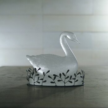 ガラスのオブジェ［白鳥］草の飾りセット