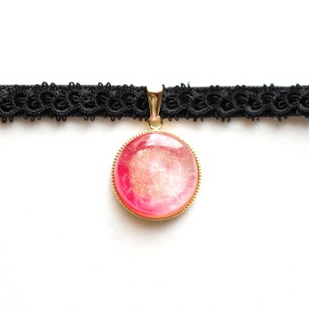 【受注製作】レジンアート　ラウンドモチーフとタティングレースとベルベットリボンのチョーカー〈楽園の林檎〉