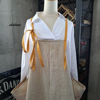 【背中がかわいい】エプロンドレス：ワッシャーリネン×マスタード【0933】