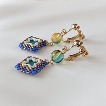 スクエアイヤリング(ターコイズ×青)