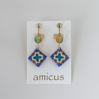 スクエアイヤリング(ターコイズ×青)