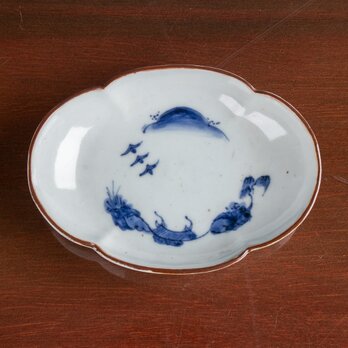 古伊万里 染付山水文 木瓜形皿 江戸中期 E1701B