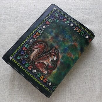 文庫サイズブックカバー 刻印、拭き染め 牛革