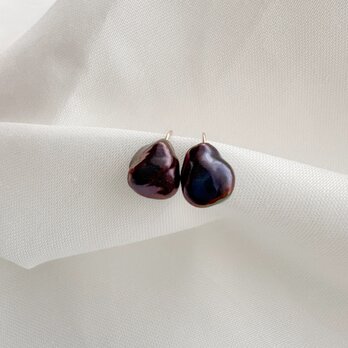 一点もの【K14GF】テリ美しい上品でシックなブラウンパープルケシパールピアス