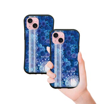 グリップケース iPhoneケース【ブルーローズⅥ】（名入れ可）