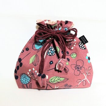 北欧の花 巾着袋(赤紫)