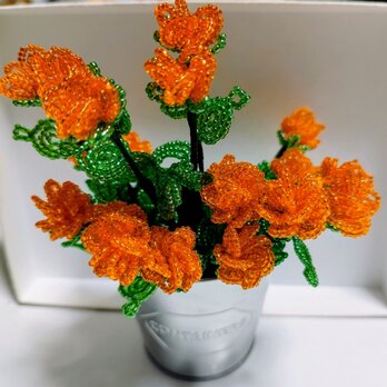 ビーズフラワーオレンジのミニバラ
