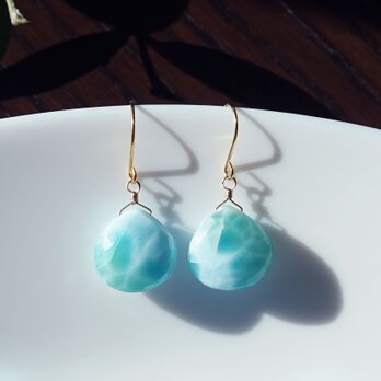 大粒ラリマーのマロンカットピアス・イヤリング可・金具変更可　～愛と平和の石