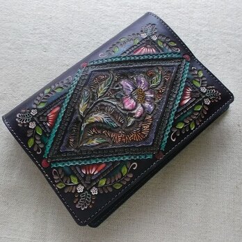 文庫サイズブックカバー 刻印、拭き染め 牛革