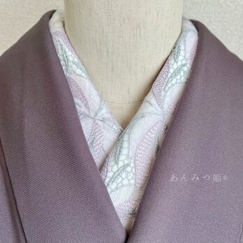 2ウェイの刺繍半衿 桃色シルバー