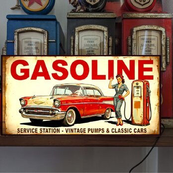 【オーダー無料】ガソリンスタンド ダイナー ピンナップガール アメ車 ガレージ 店舗 自宅 照明 看板 置物 雑貨 ライトBOX