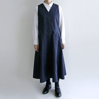 播州織コットン＊キリリとしたピンストライプのジャンパースカート（フレアタイプ）