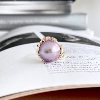 淡水パール 天然色 ラベンダーパープル 大粒 エジソンパールのフラワーリング  13mm