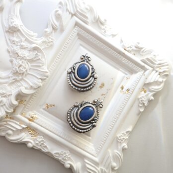【フランス買付】【Mony Art 】ブルーカボションイヤリング ＊Italian Vintage Elegance 1980s