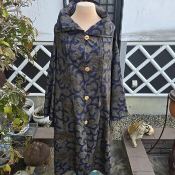 着物リメイク　手作り　大島紬　前開き　コート