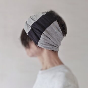 ターバンなヘアバンド　グレー+ネイビー　ストレッチワイド