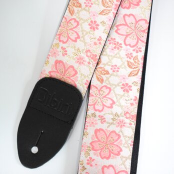 桜ピンク　帆布ギターストラップ　京都金襴
