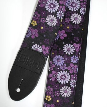 菊吹雪　帆布ギターストラップ（紫）京都金襴