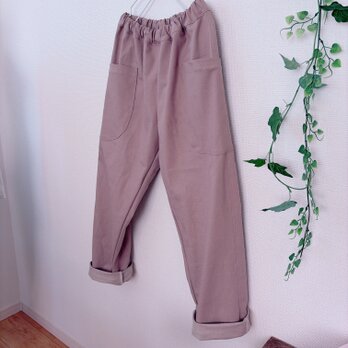 岡山産ピンクベージュデニムポッケ付きリラックスパンツ