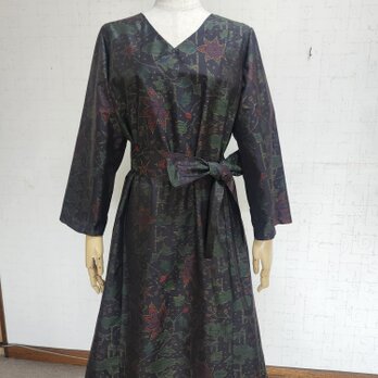 大島紬リメイク　Vネックワンピース