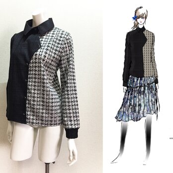 【1点もの・デザイン画付き】綿ジャガード＆ケミカルレースアシメトリーブラウス（KOJI TOYODA）