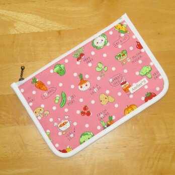 フラットポーチ★ドット★野菜柄（ピンク）