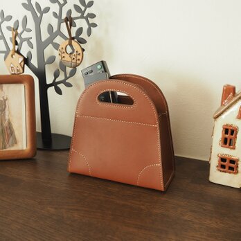 《本革》お部屋がほっこり＊バッグ型の小物入れ（赤茶色）