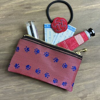 【足あと】畳縁　ぺたんこ　ミニポーチ　カードケース　小銭入れ　肉球　ピンク　紺　犬　猫