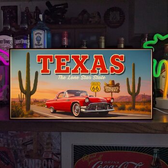 【オーダー無料】ルート66 テキサス アメ車 ドライブ カウボーイ レトロ 店舗 自宅 照明 看板 置物 雑貨 ライトBOX