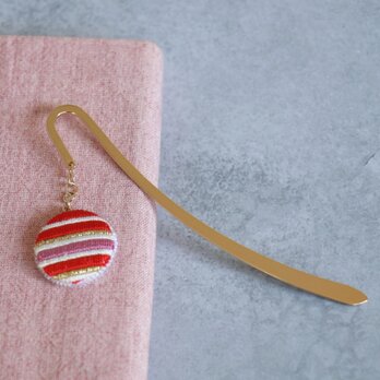 絽ざし しおり 縞文様 赤 ピンク 国産絹糸 和モダン ブックマーカー 軽量 ギフト