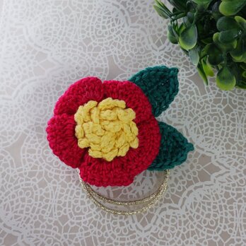 ツバキのヘアゴム かぎ針編み