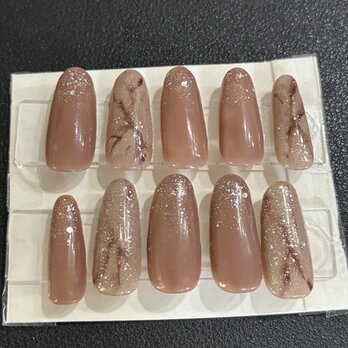 ヌーディーブラウン × 大理石風ニュアンスネイル（サイズオーダー制）