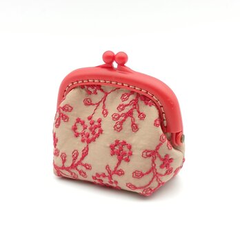 刺繍　プラスチックのがま口ミニポーチ　コインケース　8.5cm口金　アクセサリーケース　ベージュ　657　