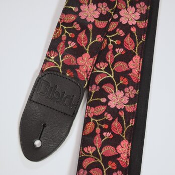 桜　帆布ギターストラップ（赤ピンク）京都金襴