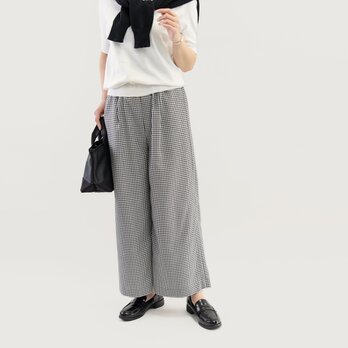 年間頼れる大人のギンガムチェック ワイドパンツ 黒白 ●AGNES-WP●