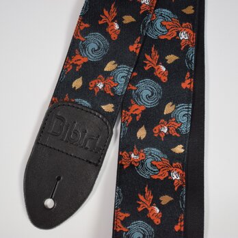 金魚と波紋　帆布ギターストラップ　京都金襴