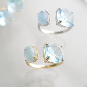 【爽やか上品】アクアマリン アイスブルーフォークリング　ゴールド 3月誕生石 サイズ調整可