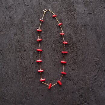 【K14gf】Red Choral Station Necklace／レッドコーラル ステーションネックレス