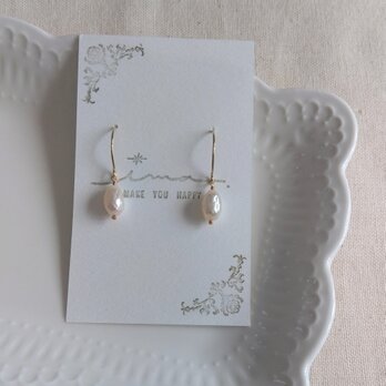 14kgf カット淡水パールが美しシンプルピアス